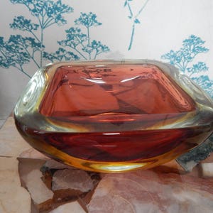 Bowl Murano Glass - Sommerso Art Glass - Red - Yellow - White