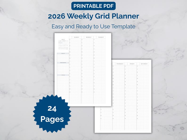 2026 Undated Weekly Planner Printable • Minimalist Grid Layout • Weekly ...
