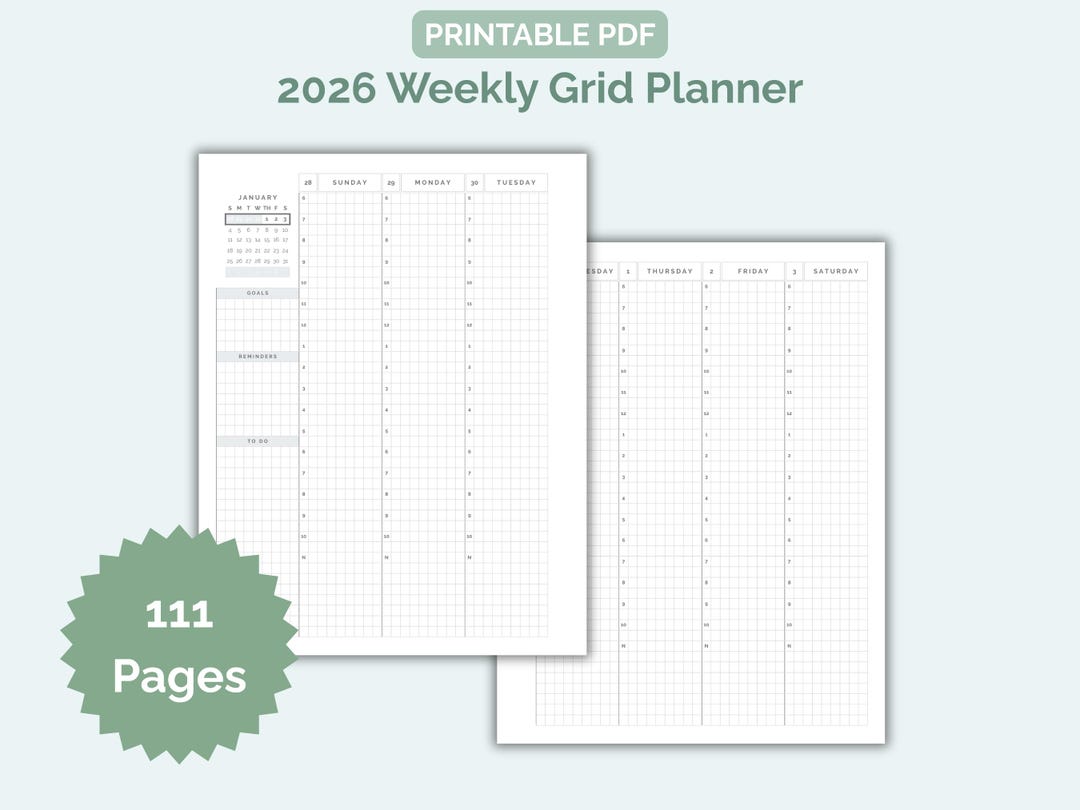 2026 Weekly Planner Printable • Minimalist Grid Layout • Weekly ...