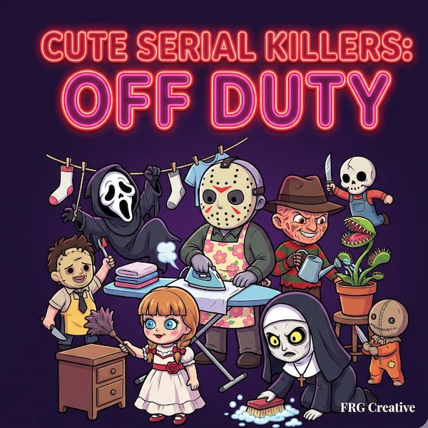 Cute Serial Killers: OFF DUTY Coloring Book, 50 Chibi Horror Illustrations, Digital Download