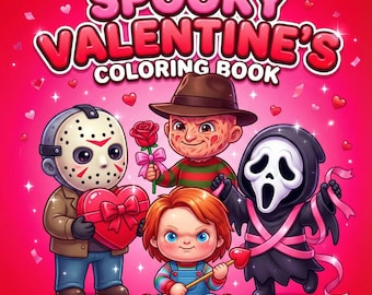 Cute Serial Killers Valentines Coloring Book for Adults, Creepy Kawaii Slasher Love Gift, 50 Premium Illustrations, Digital Download PDF