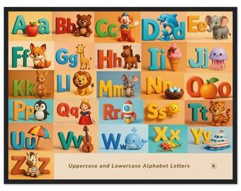 Englisches Alphabet Poster für Kinder - ABC Lernwandkunst, modernes optisches 3D-Design, Montessori Kinderzimmerdekor, Holzgerahmter Druck