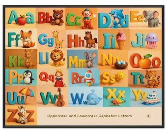 Englisches Alphabet Poster für Kinder - ABC Lernwandkunst, modernes optisches 3D-Design, Montessori Kinderzimmerdekor, Druck mit Metallrahmen