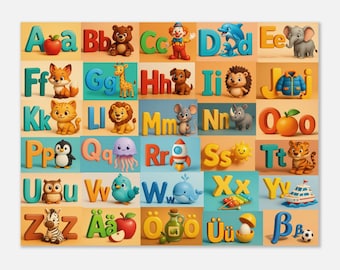 Deutsches Alphabet Poster für Kinder – Deutsches Alphabet ABC, moderne 3D Lernwand, Montessori Kinderzimmer Dekor