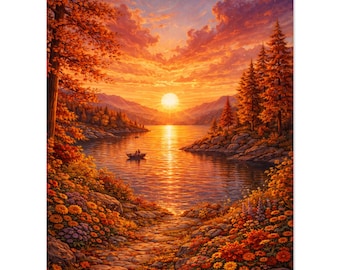 Goldenes Herbstlicht - Fine Art Giclée-Druck, große Herbstwandkunst, 12-farbige archivierte Landschaft, stimmungsvolle Herbstdekoration