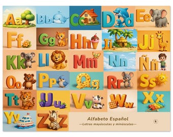 Spanisches Alphabet Poster für Kinder - Abecedario en Español, ABC Lernwandkunst, modernes optisches 3D-Design, Montessori Kinderzimmerdekor