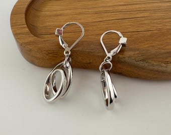 ELLE Sterling Silver Sculptural Drop Earrings 925 Leverback Swirl Earrings Designer Estate Jewelry