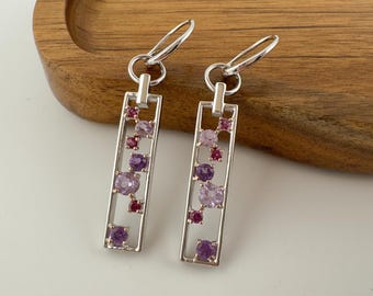 ELLE Sterling Silver Amethyst Gemstone Drop Earrings 925 Estate Earrings