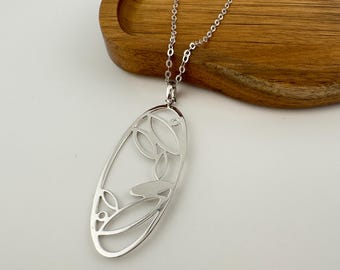 ELLE Sterling Silver Abstract Pendant Necklace 925 Openwork Modernist Necklace 18 Inch Estate Jewelry