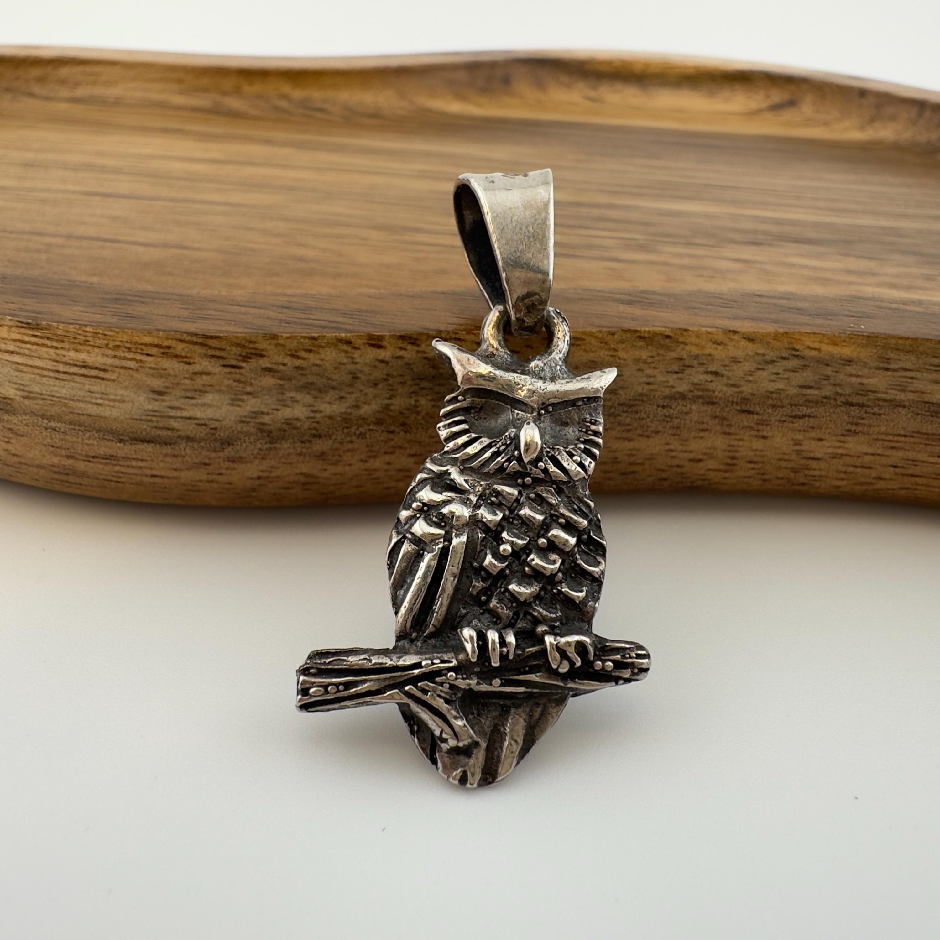Vintage Sterling Silver Owl Pendant 925 Mexico Owl Necklace (no chain)