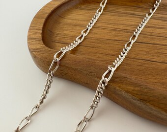 Vintage Mexican Sterling Silver Chain Necklace 925 Mexico 28 Inch Long Figaro Chain MOH