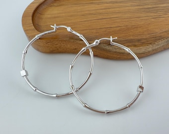 ELLE Bamboo Sterling Silver 45mm Hoop Earrings 925 Signature Ruby Large Designer Estate Hoops
