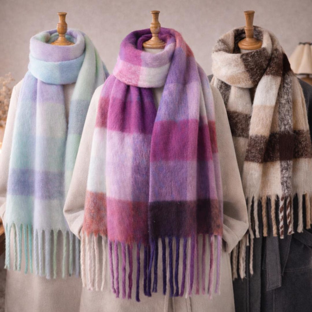 Soft Plaid Winter Scarf for Women – Cozy Oversized Wool-feel Scarf ...