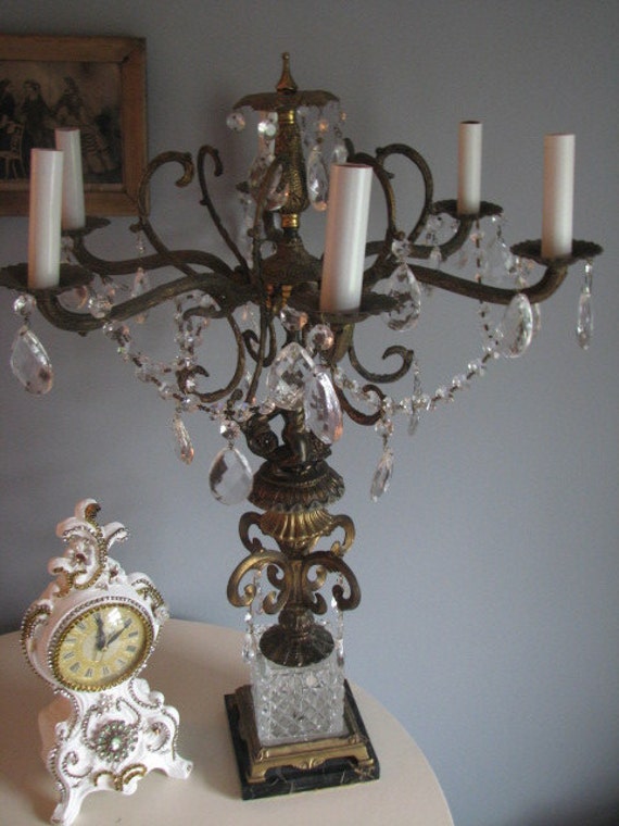 Items similar to Antique Brass 6 Arm CHANDELIER Table Lamp French