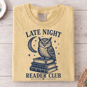 Vintage Owl Late Night Reader Club png, Dark Academia Book Lover Design, boekenshirt, cadeau voor boekenliefhebber, boekenclubshirt, boek png, boek png
