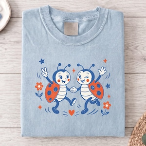Retro Ladybug Dancing Sublimation PNG, Cute Friendship Bug Clipart, Groovy Floral Digital Design