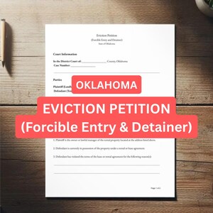 Oklahoma Eviction Petition (Forcible Entry and Detainer) - Editable Landlord Template PDF and Word