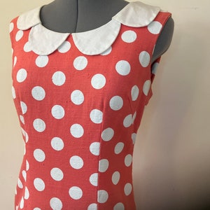 Coral Polka Dot Wiggle Dress With Peter Pan Collar