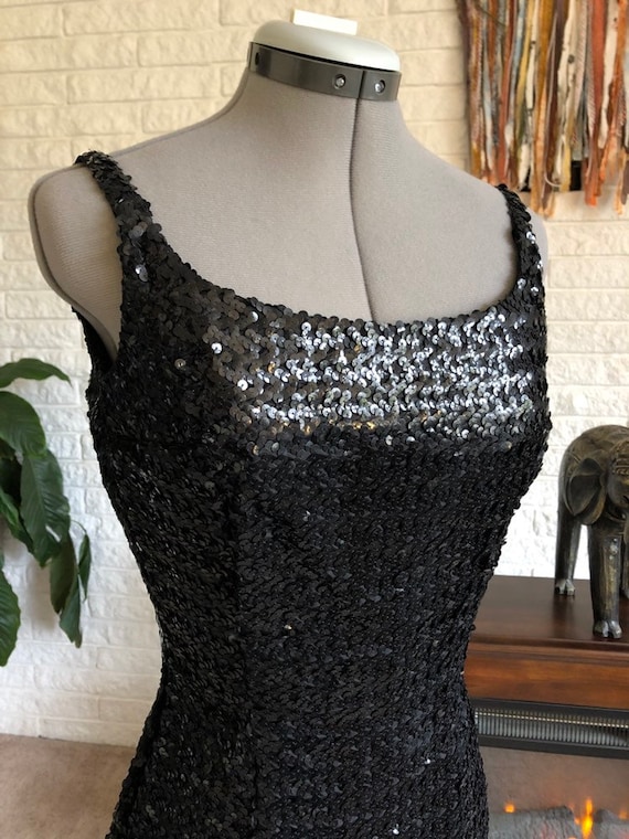 1950s Little Black Dress/Black Sequin Dress/Vintag