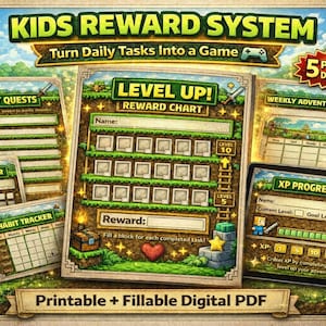Kids Gamified Reward Chart, Daily Quests, Habit Tracker (Printable PDF)