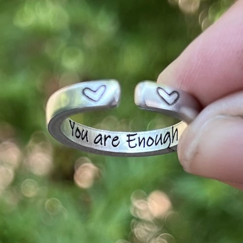 Inspirational Rings Adjustable Aluminum Cuff Ring I Am Enough Ring 