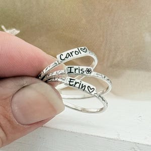 Sterling Silver Stackable Name Rings, Child’s name ring, Stacking Name Rings, Textured Ring Band, Solid Sterling Silver Name Rings, Stacking