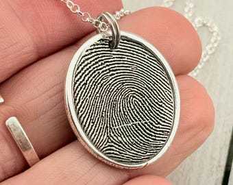 Solid Silver Fingerprint Charm: Custom Memorial Jewelry, Bereavement Gift, Textured Thumbprint Pendant, Silver Anniversary Gift Idea for him