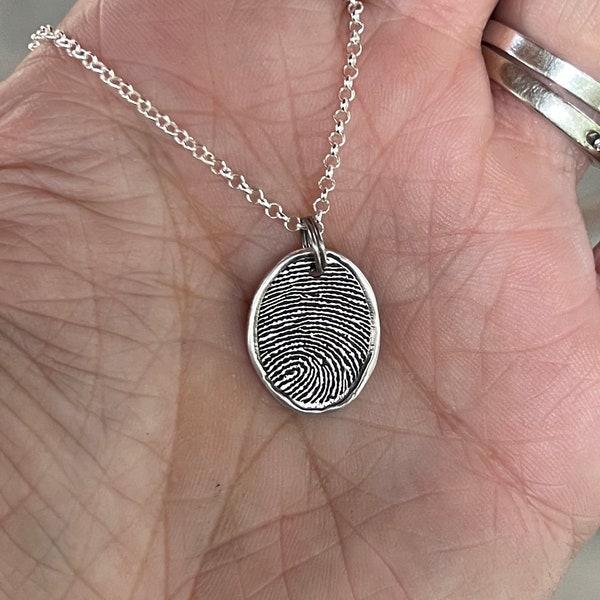 Thumbprint Necklace, Small Oval Fingerprint Charm, Handwriting Keepsake, Remembrance Gift, Sympathy Gift, Handmade Jewelry, Memorial Gift