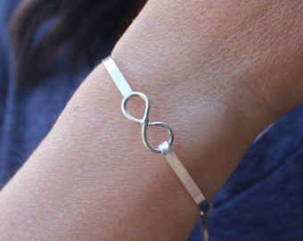 Infinity Bangle Bracelet, Sterling Silver Infinity Bangle, Silver Infinity Bangle Bracelet, Infinity Charm Bangle Bracelet, Sterling Silver