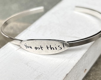 Custom Handwriting Bracelet, Personalized Handmade Bracelet, Organic Reclaimed Silver, Actual Handwriting Bangle Cuff, Solid Sterling Silver