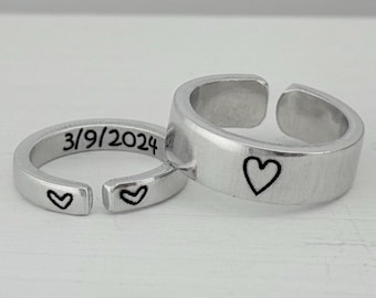 Couples Ring Set, Matching Anniversary Date Rings, Two Rings for Couple, His and Hers, Girlfriend Boyfriend Gift, Adjustable and Lightweight