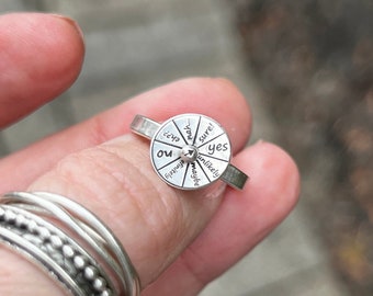 Fate Wheel Ring, Fortune Wheel Fidget Ring, Sterling Silver, Anxiety Jewelry, Sensory Ring, Spinning Fortune Ring, Yes No Choice Answer Ring