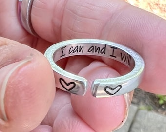 I can and I will Ring, I can and I will, Inspirational Ring, Gift for Strength, I can and I will Ring, Motivational Ring, Mantra Ring, I can