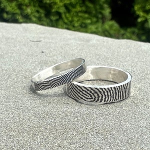 Sterling Silver Fingerprint Ring Set: Custom Matching Couple Rings