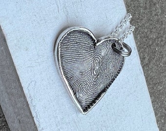 Custom Gift, Rustic Fingerprint necklace, Two Fingerprints, Thumbprint Gift, Fingerprint heart necklace, Anniversary Gift, Mother's Day Gift