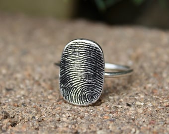 Oval Fingerprint Ring, Sterling Silver Band, Image of a Fingerprint, Ring Oval Fingerprint, Sterling Silver Fingerprint Ring, Memorial Gift