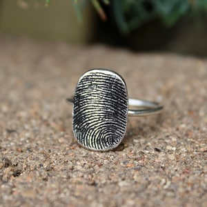 Oval Fingerprint Ring, Sterling Silver Band, Image of a Fingerprint, Ring Oval Fingerprint, Sterling Silver Fingerprint Ring, Memorial Gift