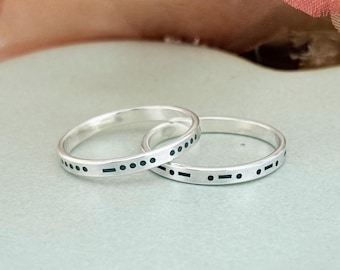 Sterling Silver Morse Code Ring: Secret Message Engraved Jewelry