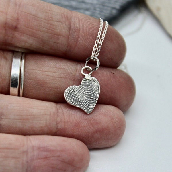 Heart Fingerprint Gift, Thumbprint Heart Charm, Silver Anniversary Gift, Unique Fingerprint Gift, Memorial Gift, Thumbprint Gift, Mourning