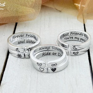 Bague ajustable personnalisable en argent sterling ou en aluminium, bague personnalisée faite main avec des symboles personnalisés
