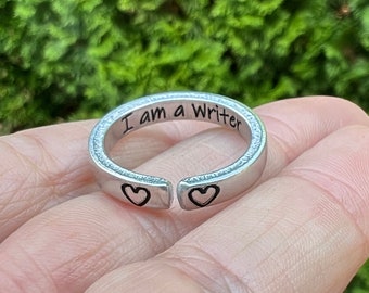 Writer Ring, I am a Writer Stackable adjustable ring, jewelry for writers, Gift for Writers, Writer Ring, Ring for Writers, I am a writer