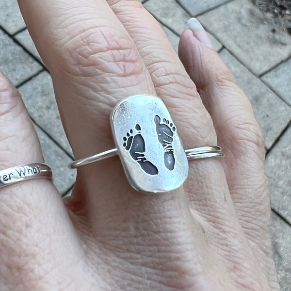 New Baby Gift, Footprint Ring, Baby Feet Ring, Silver Baby Foot Ring, New Mom Gift, Actual Footprint Ring, Grandma Gift, Mother's Day Gift