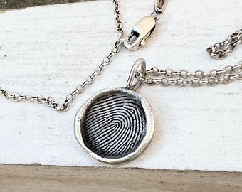 Handmade Rustic Fingerprint Jewelry, Thumbprint Charm, Memorial Fingerprint Gift, Organic Style Jewelry, Wax Seal Jewelry, Sympathy Gift