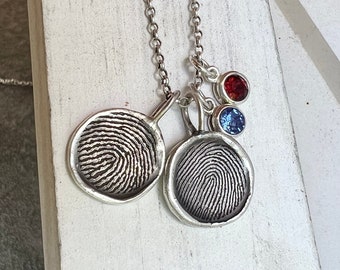 Rustic Style Thumbprint Necklace, Handmade Silver Jewelry, Memorial Fingerprint Gift, Sympathy Gift Jewelry, Organic Wax Seal Fingerprint