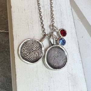 Rustic Style Thumbprint Necklace, Handmade Silver Jewelry, Memorial Fingerprint Gift, Sympathy Gift Jewelry, Organic Wax Seal Fingerprint