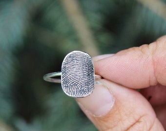 Fingerprint Ring, Sterling Silver Band, Created with Image of a Fingerprint, Fingerprint Ring Keepsake, Memorial Fingerprint Ring, Memorial