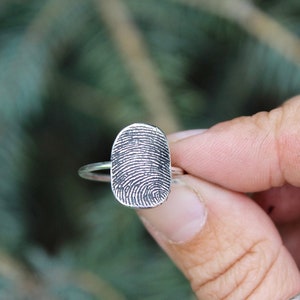 Fingerprint Ring, Sterling Silver Band, Created with Image of a Fingerprint, Fingerprint Ring Keepsake, Memorial Fingerprint Ring, Memorial