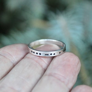 Morse Code in Sterling Silver, You Customize up to 20 Dots & Dashes Ring, Secret Message in Morse Code, Unisex Adult Ring