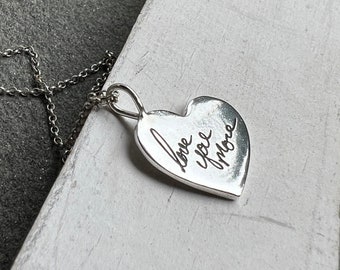 Handwriting Heart Charm, Solid Sterling Silver, Real Handwriting, Valentine's Day Gift, Actual Handwriting Jewelry, Silver Heart Handwriting