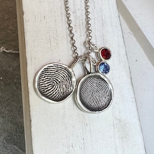 Handmade Silver Fingerprint Necklace: Rustic Memorial Jewelry Gift